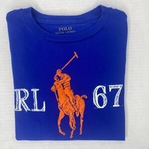 Polo by Ralph Lauren Royal Blue Tee with Orange Graphic bb RL 67. Boys size 7.